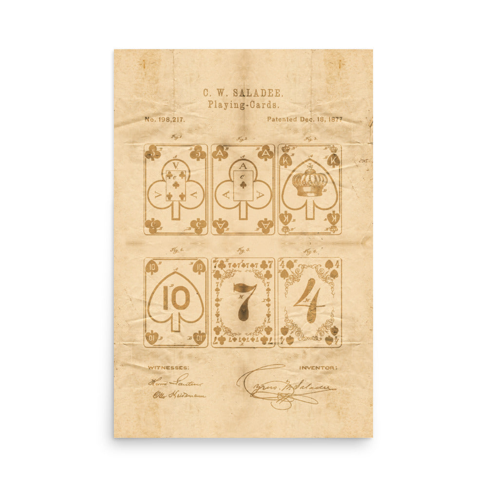 1877 Playing Cards Patent Pended Retro Poster - 24" x 36"