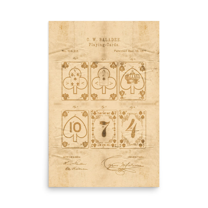 1877 Playing Cards Patent Pended Retro Poster - 24" x 36"