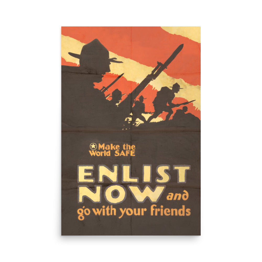 'Enlist Now And Go With Your Friends'  Retro Poster - 24" x 36"