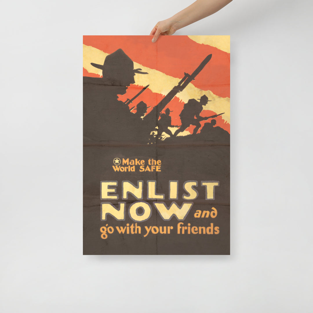 'Enlist Now And Go With Your Friends'  Retro Poster - 24" x 36"