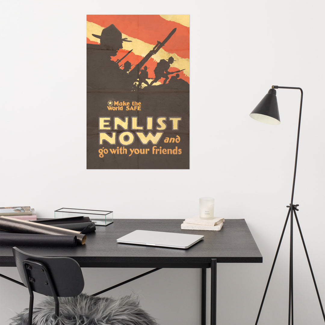 'Enlist Now And Go With Your Friends'  Retro Poster - 24" x 36"