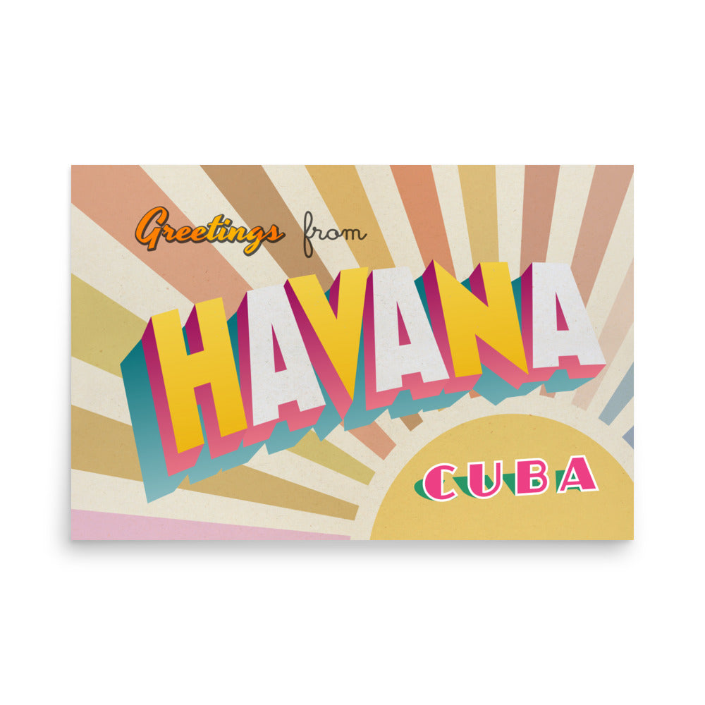 'Greetings from Havana' Retro Poster - 36" x 24"