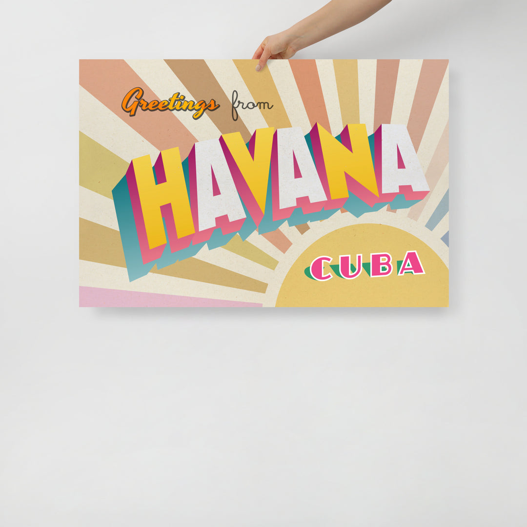 'Greetings from Havana' Retro Poster - 36" x 24"