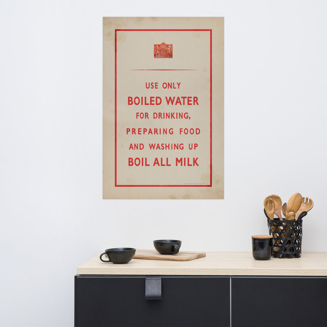 'Boil All Milk' World War II Retro Poster - 24" x 36"