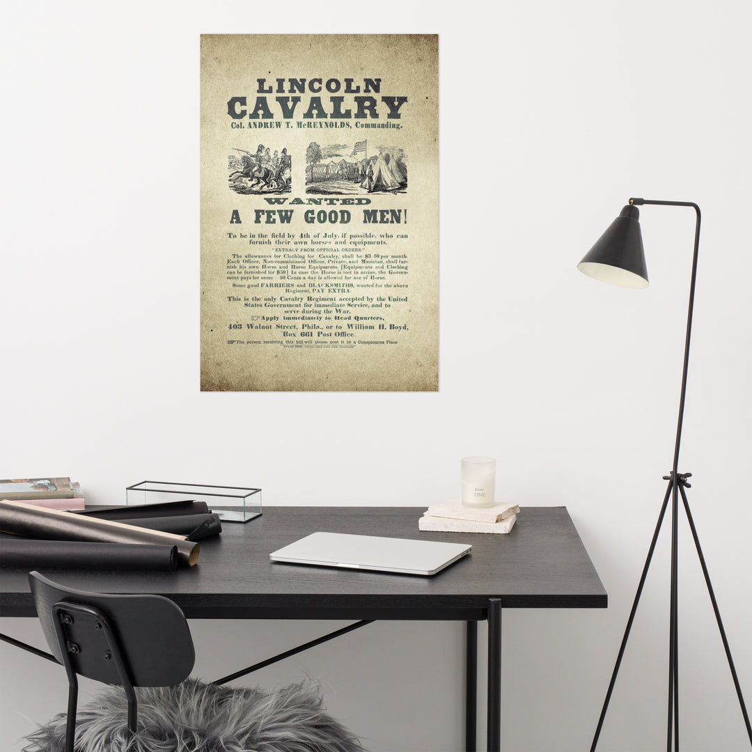 Lincoln Cavalry  'Wanted. A Few Good Men' Retro Poster - 24" x 36"