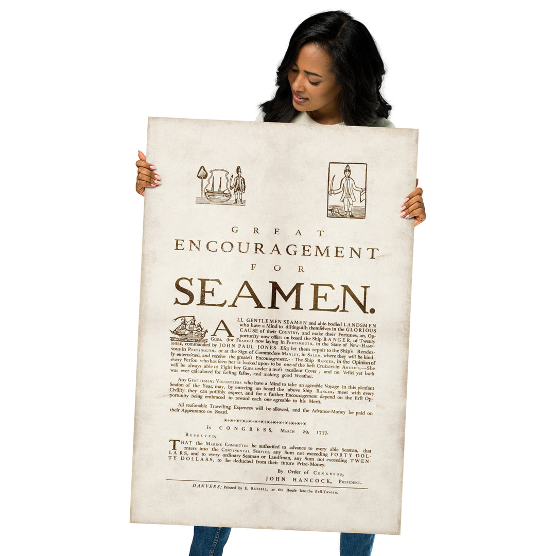 1777 'Great Encouragement for Seamen' Retro Poster - 24" x 36"