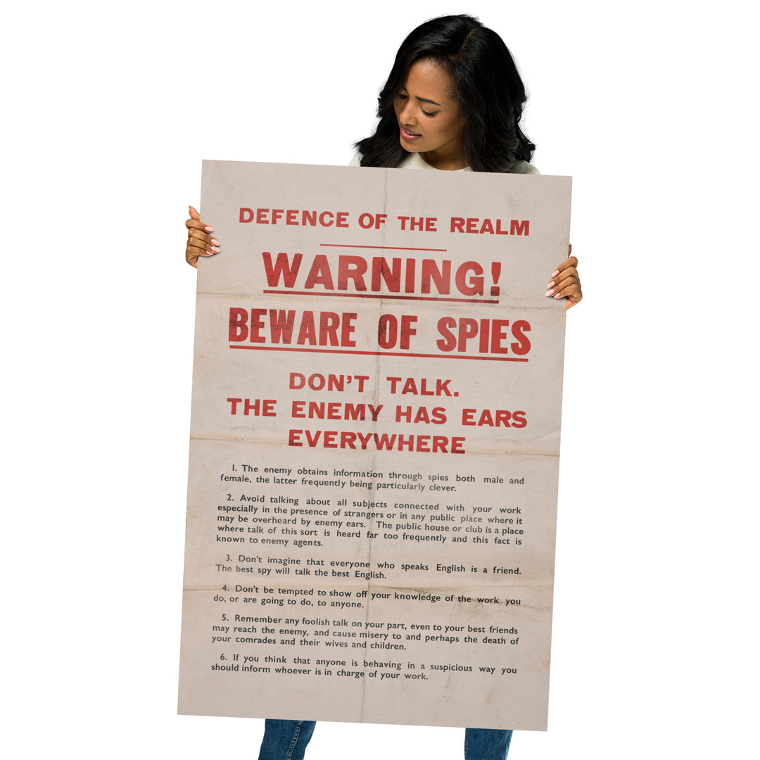 'WARNING! BEWARE OF SPIES' WW2 Retro Poster - 24" x 36"