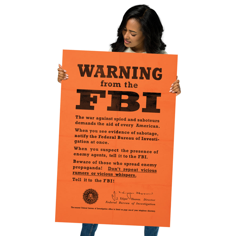 WW2 Spy 'Warning From the FBI' Retro Poster - 24" x 36"