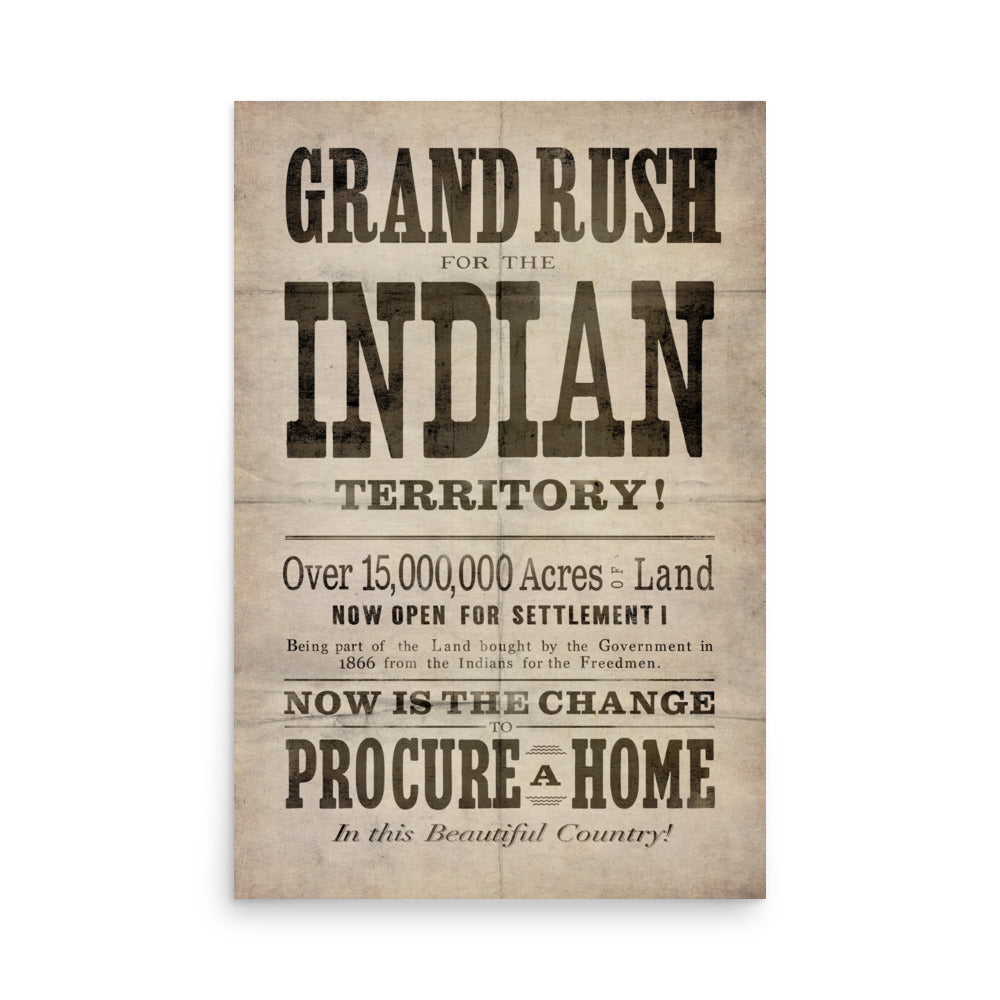 'Grand Rush For Indian Territory' Retro Poster