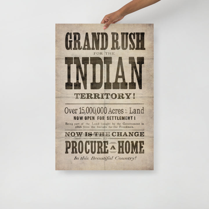 'Grand Rush For Indian Territory' Retro Poster