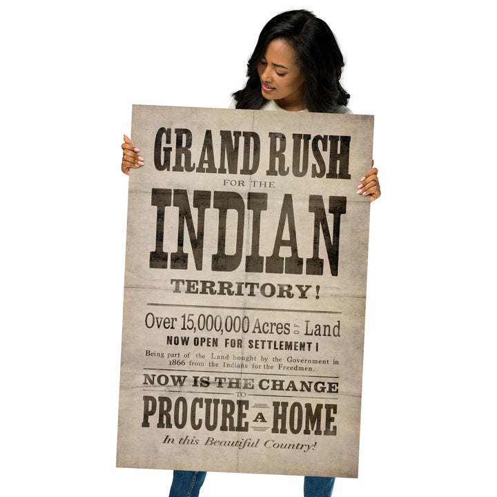 'Grand Rush For Indian Territory' Retro Poster