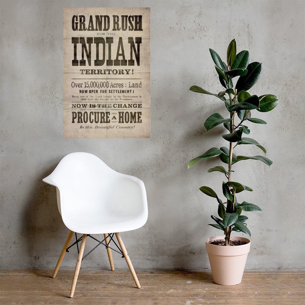 'Grand Rush For Indian Territory' Retro Poster