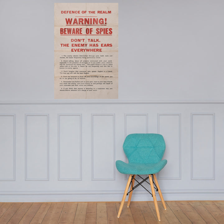 'WARNING! BEWARE OF SPIES' WW2 Retro Poster - 24" x 36"