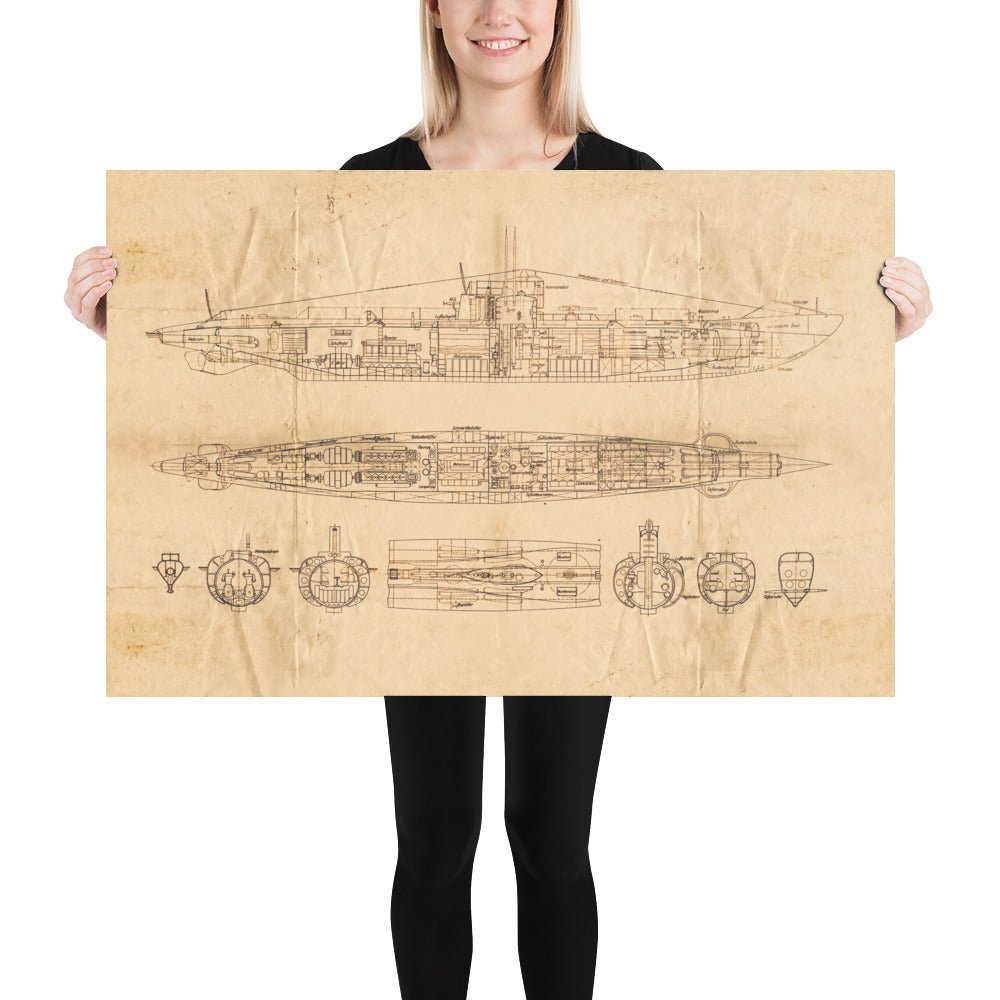 U-Boat - Unterseeboot Retro Poster - 36" x 24"