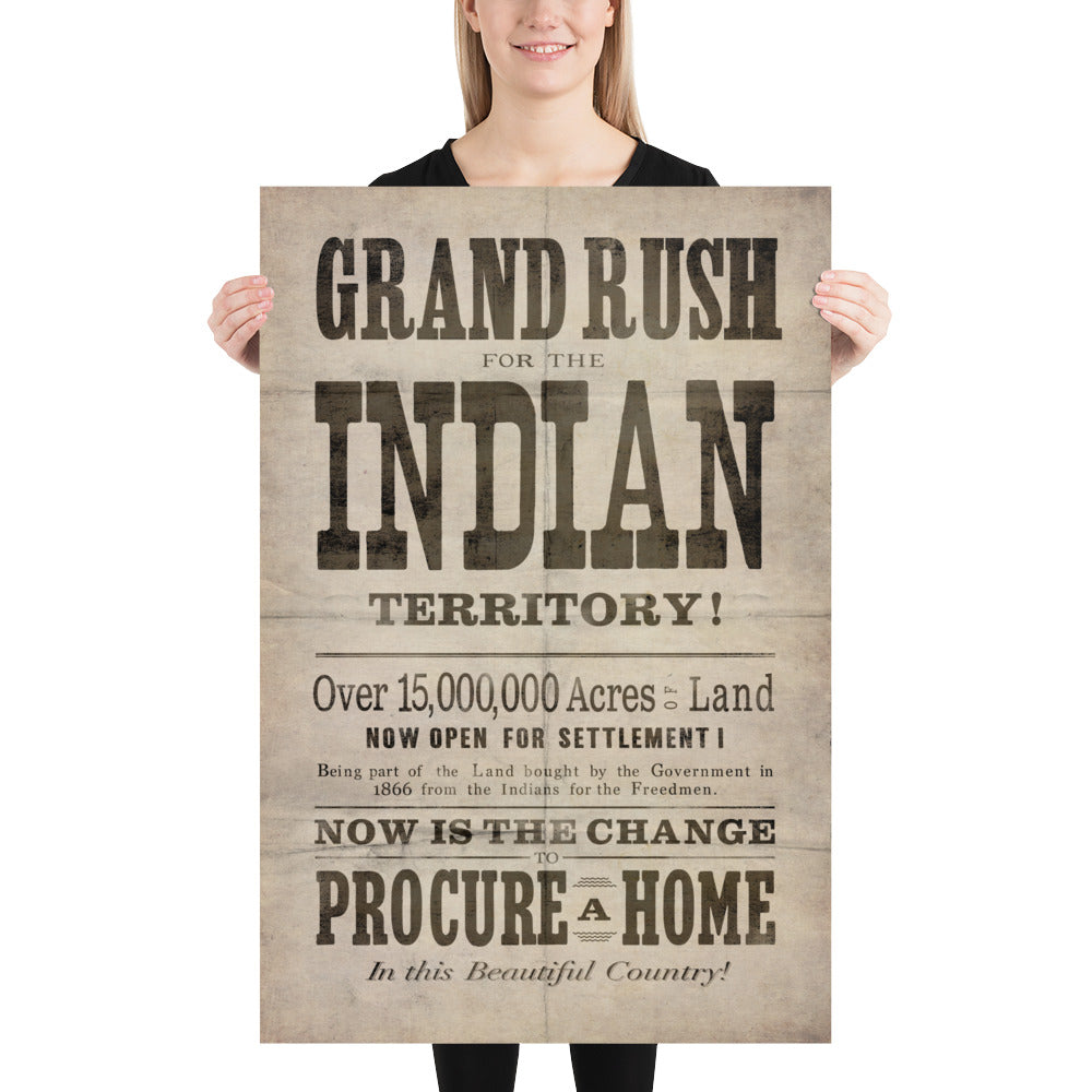 'Grand Rush For Indian Territory' Retro Poster